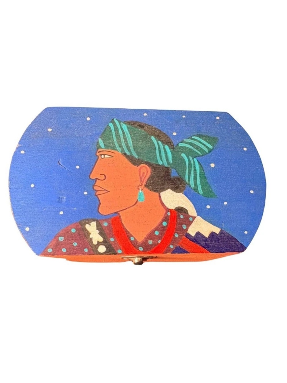 Navajo Art & Design box Hand-Painted Orange & Blue Beverly Blacksheep Signed